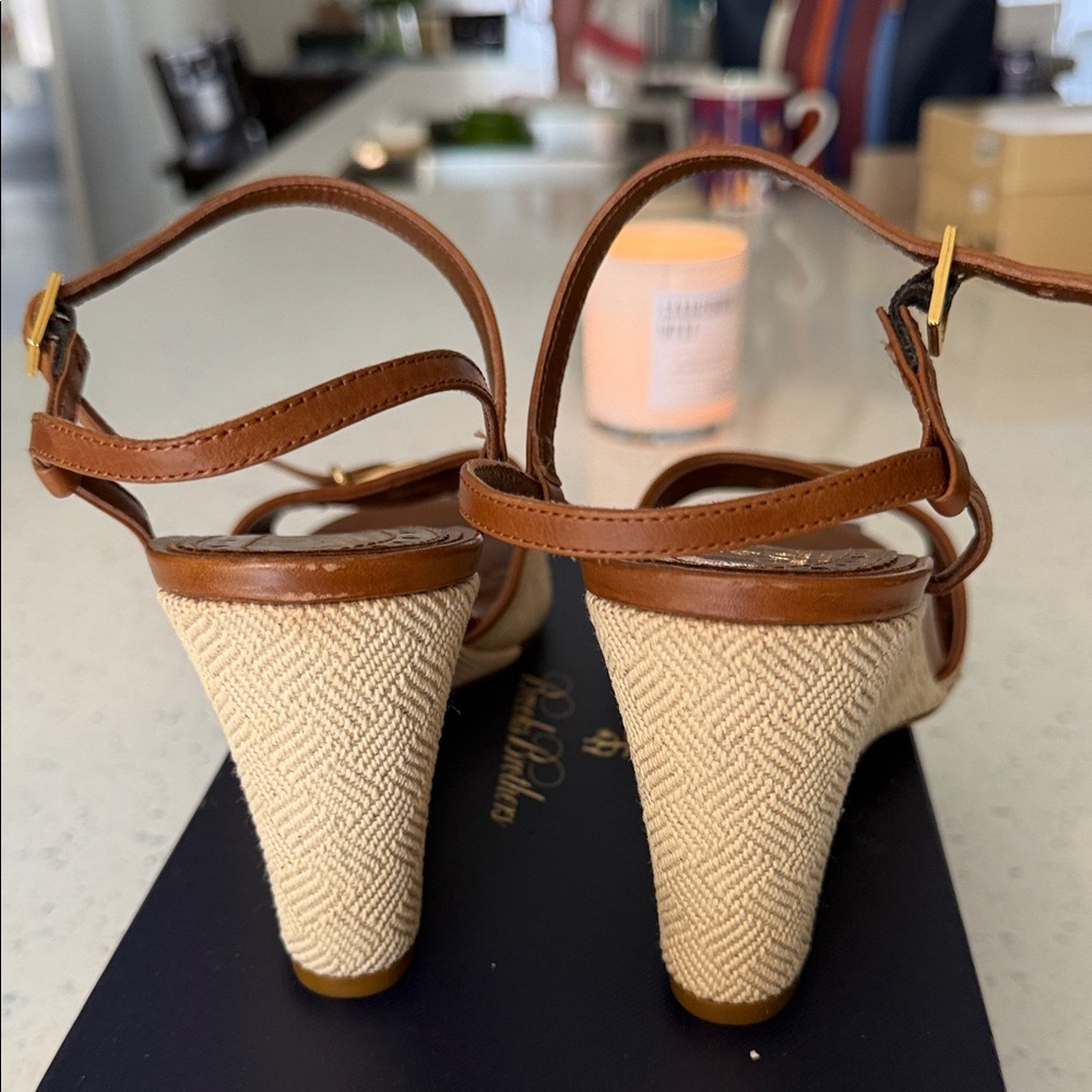 Pelle Moda Brown and Cream Wedge Sandals - Picture 2 of 5